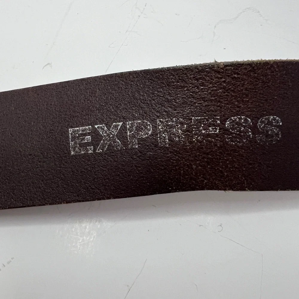 Express Brown Italian Leather‎ Braided Belt Made in England Size S Cognac Silver